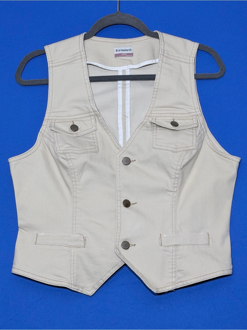 🤎 No Boundaries Stretch Khaki Utility Vest Button Front Y2K Western Boho